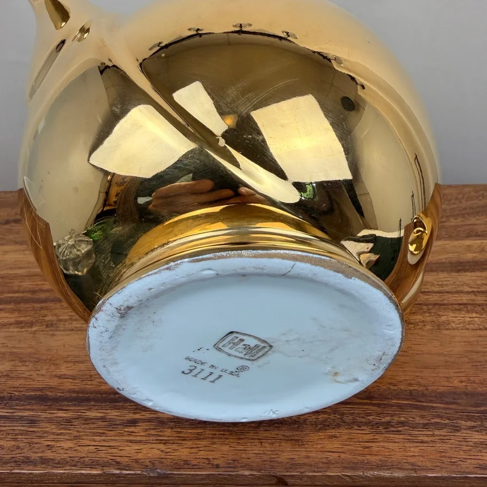 Vintage Hall China Airflow Teapot 22K Gold Flash 3111 Mid Century Modern Gold